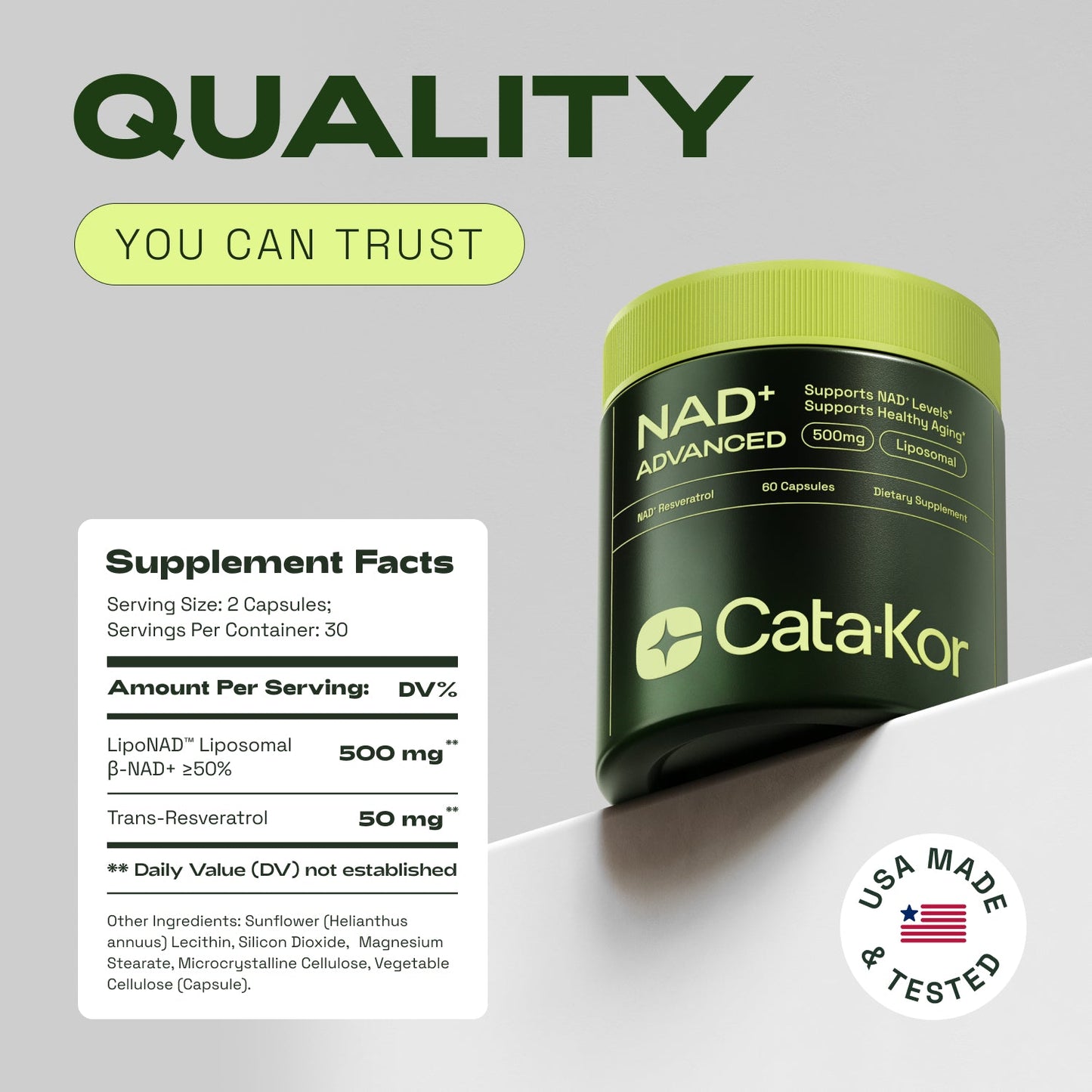 High Purity NAD Supplement for Anti-Aging, Energy Supplements, Focus - 60 Capsules